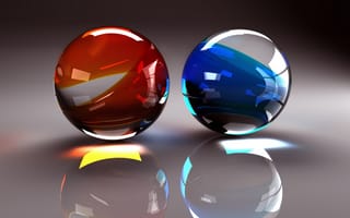 Картинка reflect, 2 balls, абстрактные, синие, красые, свет, шары, два