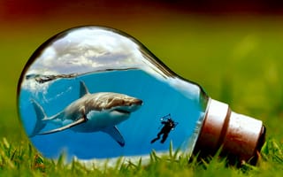 Картинка bombillo, el mejor, foto montaje, shark hd, tiburon, абстрактные, белые, акула, животные