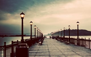 Картинка lonely road, дорога, океан, огни, одинокий
