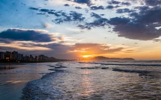 Картинка new day, новый, пейзаж, вода, закат, пляж, облака, солнце, день, восход