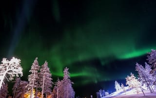 Картинка aurora path, ночь, зима, снег, дорога, путь, аврора, север