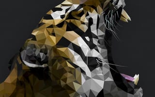 Картинка 3d, абстрактные, 3д, животные, кошки, тигр, многоугольник