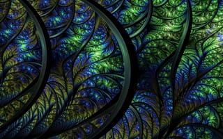 Картинка iridescent fractal, абстрактные, темные, зеленые, фрактал