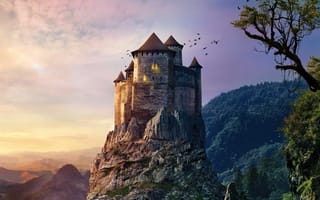 Картинка remote, природа, небо, пейзаж, горы, лес, легенда, замок, фикция