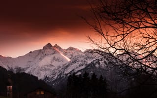 Картинка outdoor, cabin mountain side, природа, пейзаж, закат, горы, вид, бок, домик