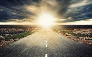 Картинка countryside, country road, природа, пейзаж, закат, дорога, солнечный свет, страна