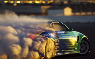 Картинка nissan drift, машины, спорт, дым, гоночные, ниссан, дрифт, гореть, ездить