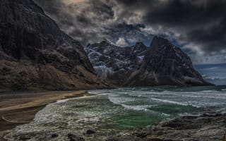 Картинка пейзаж, море, горы, норвегия, острова