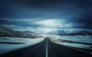 Картинка nigth, rad, sony, природа, пейзаж, луна, снег, дорога, горы, сони