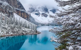 Картинка winter scene, природа, пейзаж, вода, зима, снег, деревья, горы, река, сезон, сцена