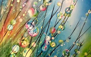 Картинка art, dew drops watercolor, арт, капли, пузыри, роса, акварель