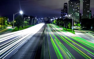 Картинка future highway, город, огни, будущее, хайвей