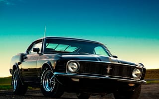 Картинка classic car, hd, черные, природа, синие, машины, небо, белые, форд, мустанг, классика