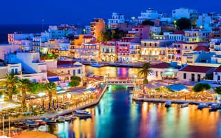 Картинка crete, ночь, огни, остров, вечер, греция