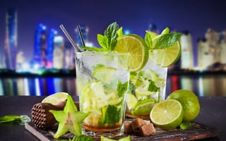 Картинка coctail, mojito, лето, лед, свежие, напитки, лайм, лимон