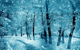 Картинка зима, снег, лес, лед, путь