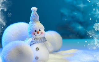 Картинка snowman in blue, синие, зима, снеговик
