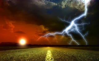 Картинка night road, lightning road, природа, ночь, дорога, молния, лунный свет
