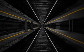 Картинка gallery yellow, deep gallery, желтые, линии, поезда, глубокие, станция