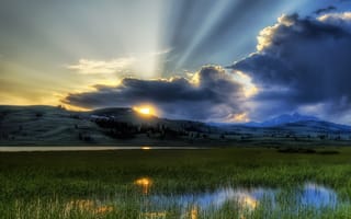 Картинка природа, пейзаж, горы, озеро, восход