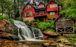 Картинка usa, америка, сша, дом, водопад