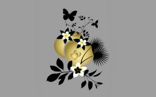Картинка two golden heart, дизайн, сердце, золотые, два
