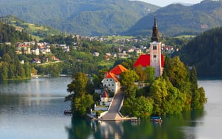 Картинка природа, пейзаж, озеро, горы, сцена