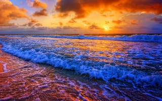 Картинка seaside, природа, вода, закат, пляж, волны