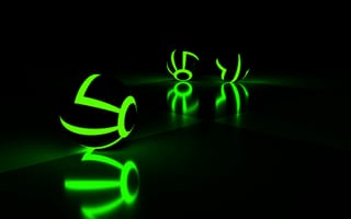 Картинка 3d, orbs, зеленые, 3д, свет, мяч, светящиеся, сфера