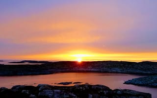 Картинка helgeland, природа, закат, океан, солнце, норвегия, полярный