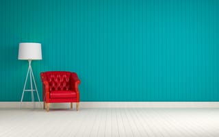 Картинка blue wall, red sofa, sofa, синие, красые, белые, стена, бирюзовые
