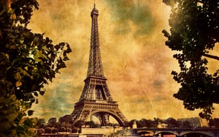 Картинка природа, париж, винтаж, река, башня, эйфелева башня