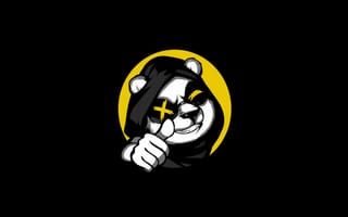 Картинка cool panda, черные, крутые, белые, желтые, минимализм, панда