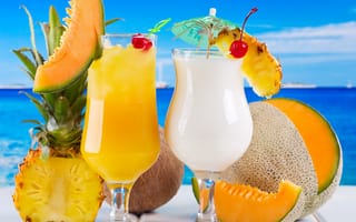 Картинка coctails, пляж, лето, время, фрукты, напитки