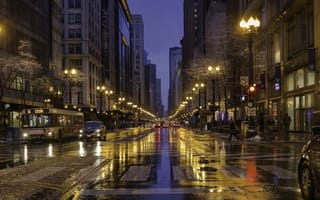 Картинка usa, ночь, америка, сша, чикаго, города, дороги, улицы