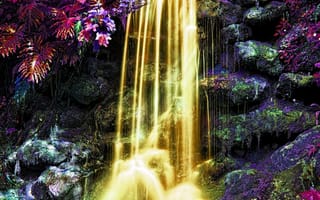 Картинка абстрактные, вода, золотые, водопад