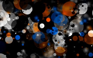 Картинка abstract circles, абстрактные, черные, синие, белые, оранжевые, боке, круги