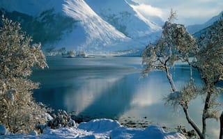 Картинка зима, озеро