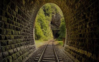 Картинка деревья, железная дорога, туннель