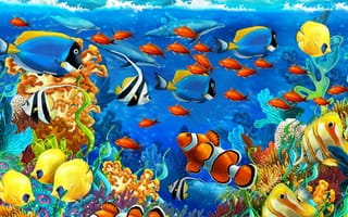 Картинка seabed, море, океан, картина, подводные, рыби, немо
