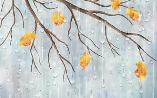 Картинка природа, осень, дождь, листья, векторные, ветви