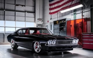 Картинка chevrolet chevelle, черные, машины, винтаж, ретро, классика, шевроле, гараж