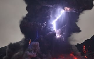 Картинка volcano bolt, огонь, дым, молния, гром, вулкан, лава