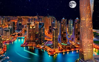 Картинка arabia, пейзаж, красочные, цветные, город, здания, дубай, саудовская