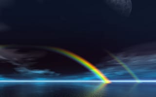 Картинка природа, темные, небо, вода, луна, радуга, спокойствие, живописные, лунный