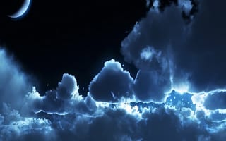 Картинка hd-above the clouds, ночь, луна, облака, романтика