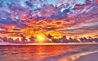 Картинка природа, вода, закат, пляж, песок