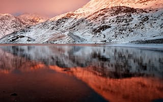 Картинка прекрасные, вода, закат, горы, отражение