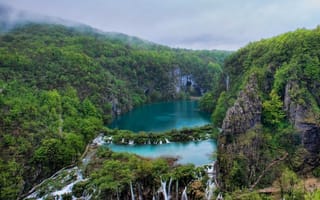 Картинка природа, синие, прекрасные, небо, горы, водопад