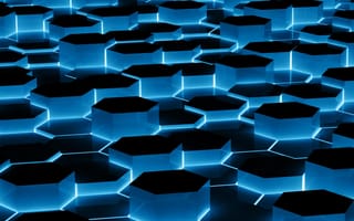 Картинка 3d, абстрактные, синие, темные, 3д, шестиугольники